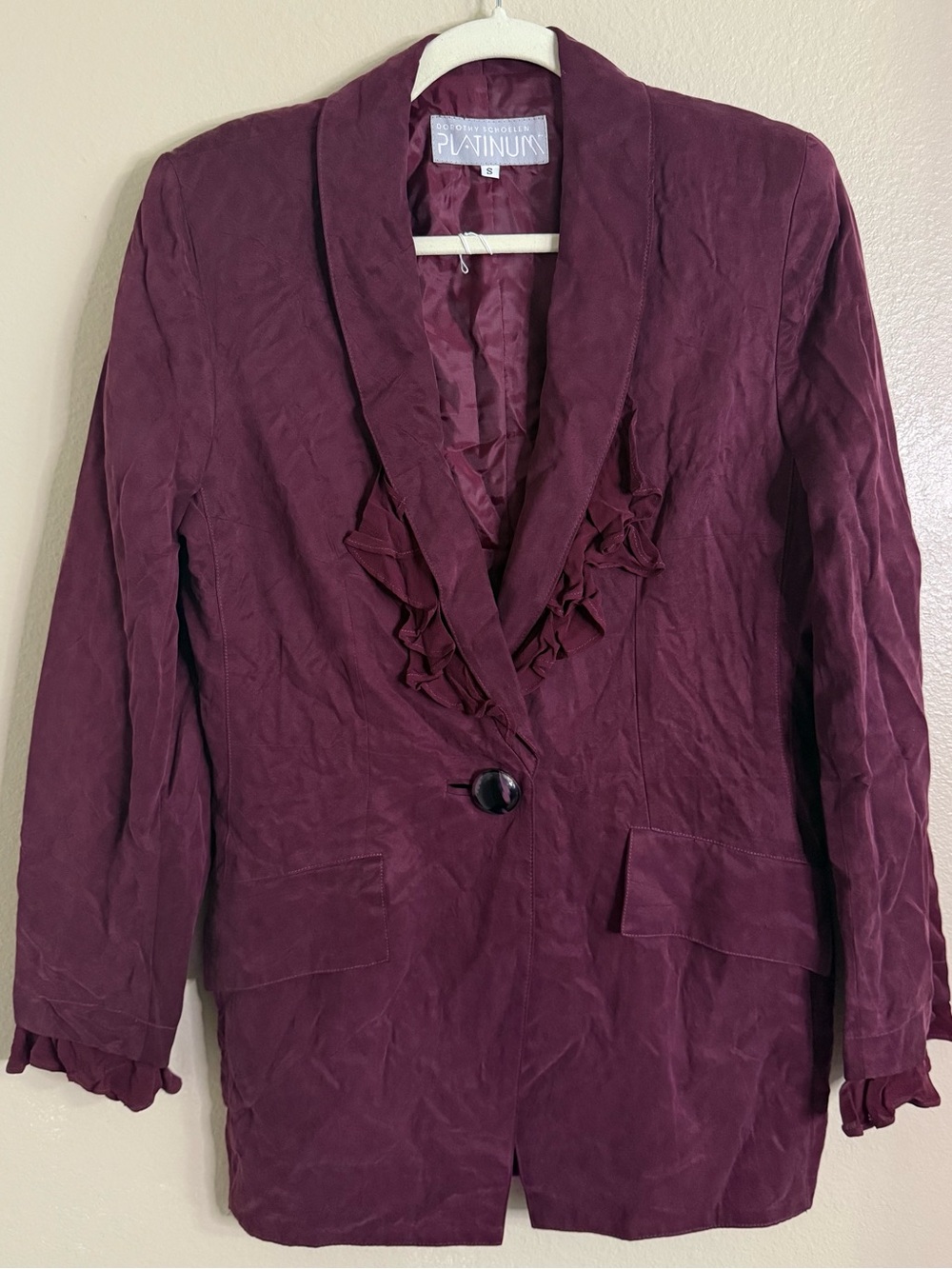 Platinum by Dorothy Schoelen Plum Ruffle-Trim Blazer Vintage Jacket